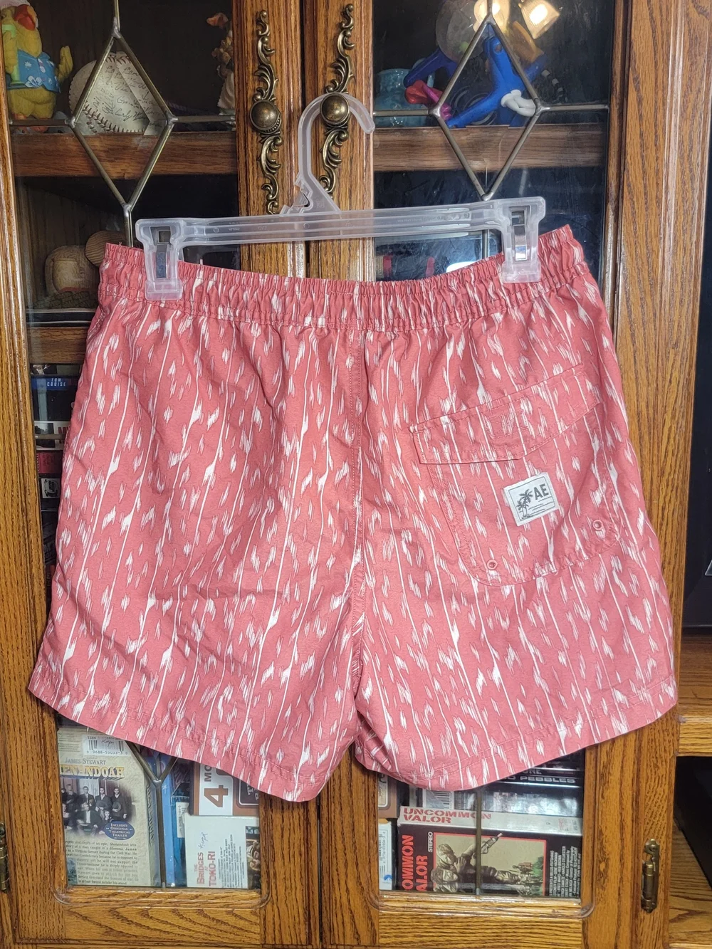 American Eagle Outfitters Coral Patterned Drawstring Swim Trunks Size Small